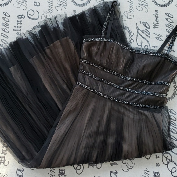 BCBGMaxAzria Dresses & Skirts - New BCBG Black Nude Beaded Dress XS